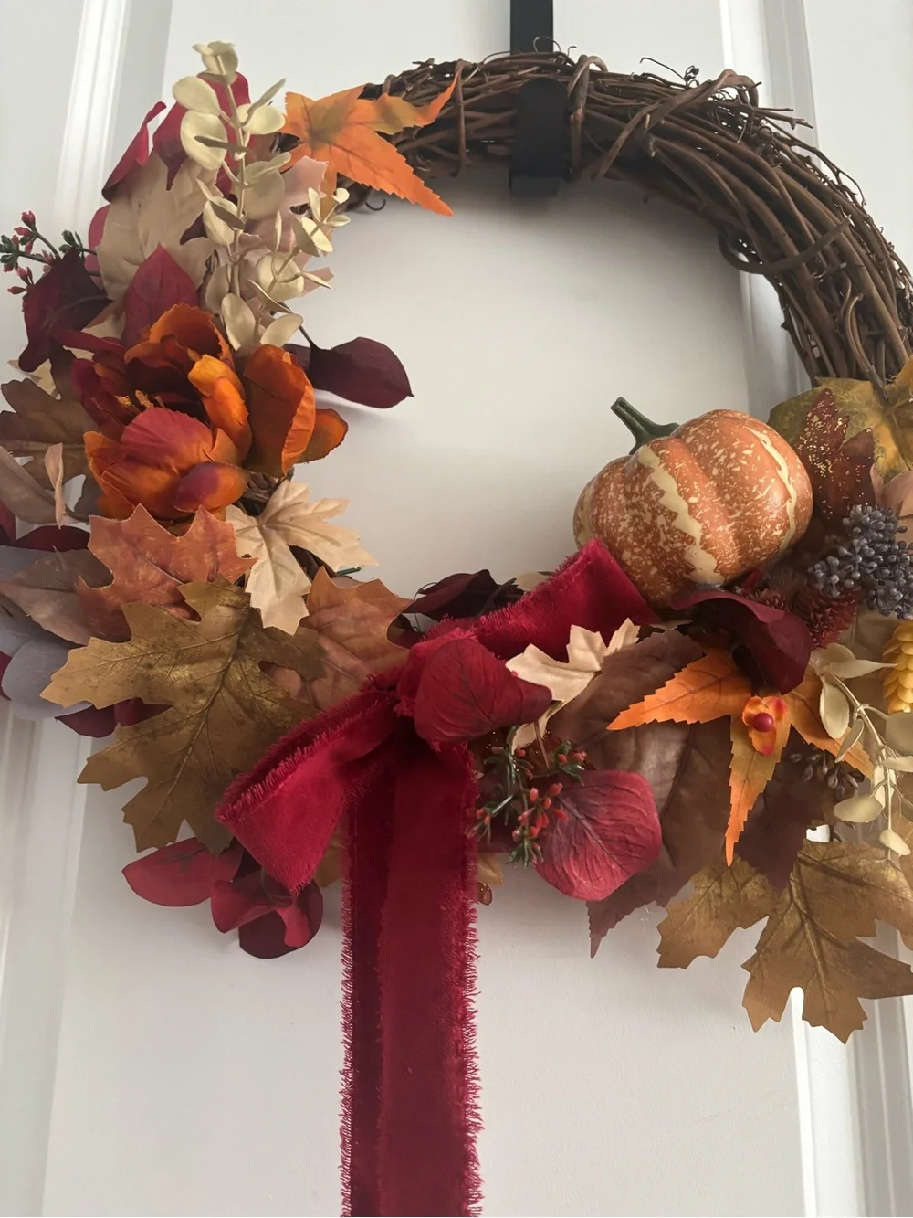 Autumn Harvest Fall Handmade Wreath w/Burgundy Touches Custom Design Final Sale